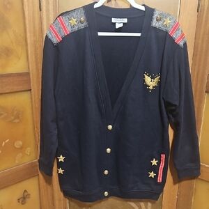 Vintage 80's/90's Navy Blue Military Style Cotton Sweater Cardigan